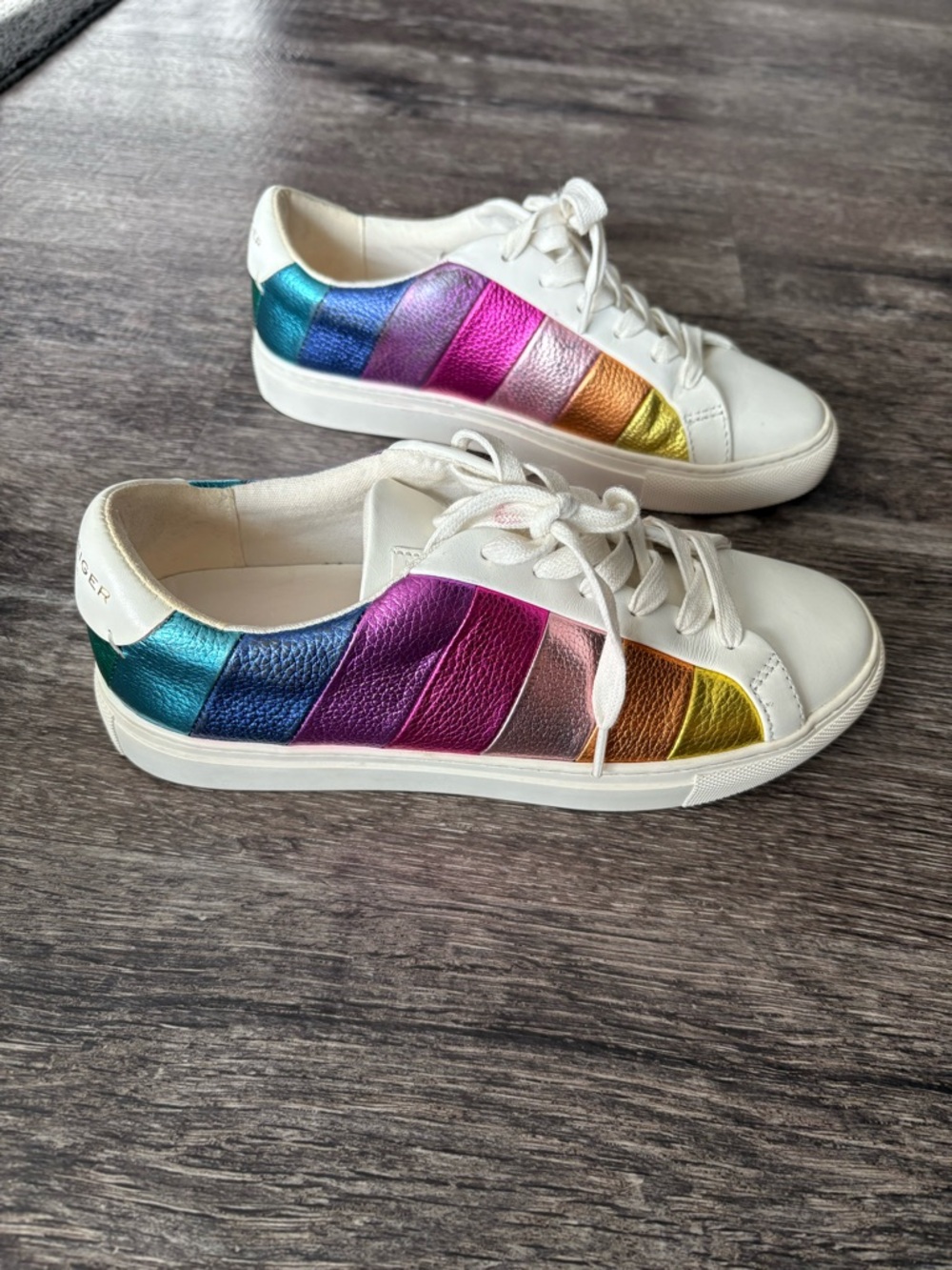 Kurt Geiger White Sneakers with Rainbow Stripe Panels - Picture 2 of 6